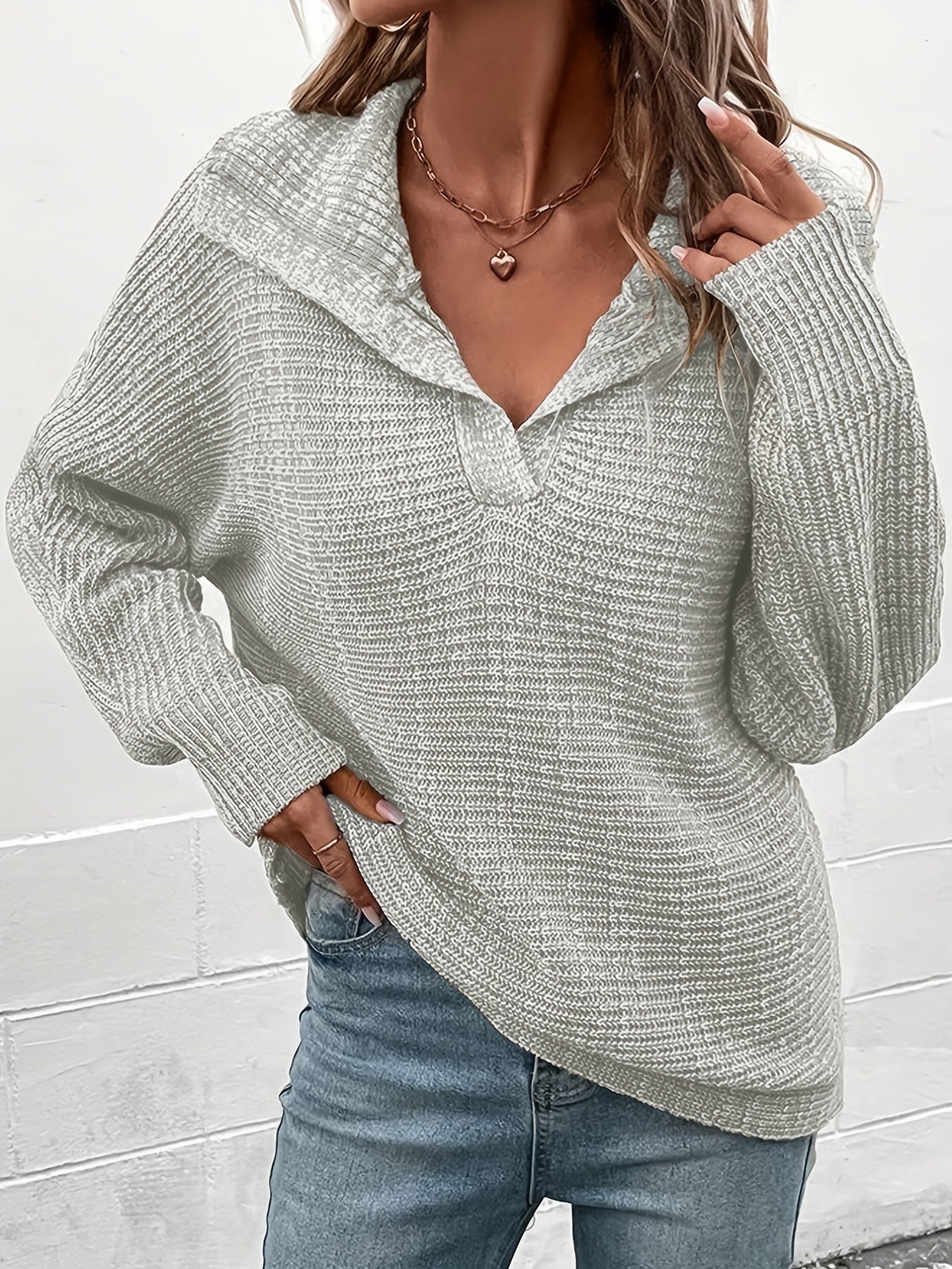 Women's Plus Size Knitted Pullover Sweater with Lapel Collar