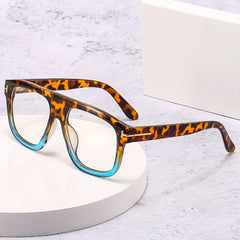 Men's Retro Square Frame T letter Decoration Flat Glasses Anti Light PC Eyewear