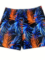 Men's Palm Tree Print Casual Beach Shorts Elastic Waist