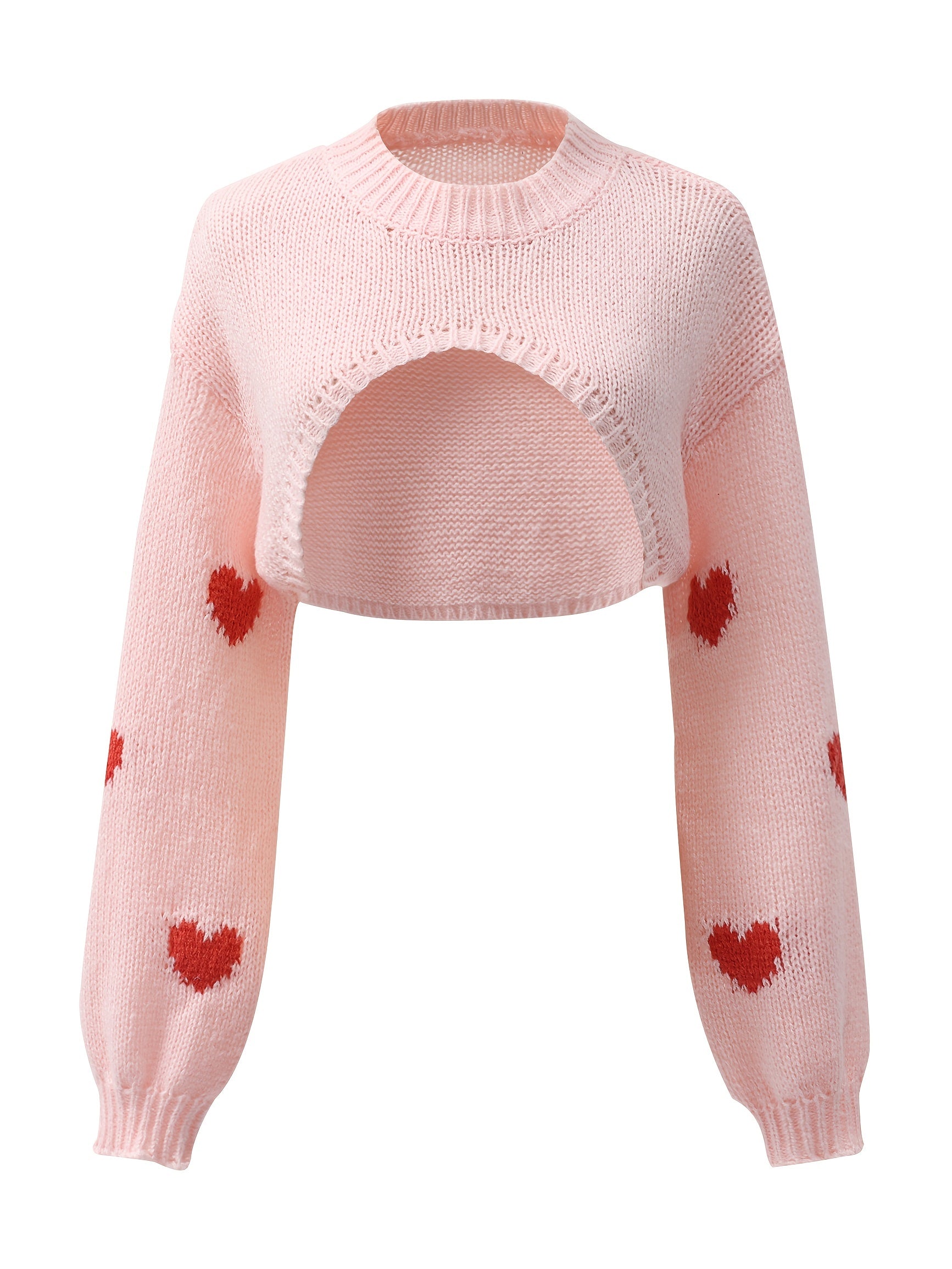 Y2K Heart Print 2pc Set Cropped Sweater & Cami Top
