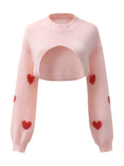 Y2K Heart Print 2pc Set Cropped Sweater & Cami Top