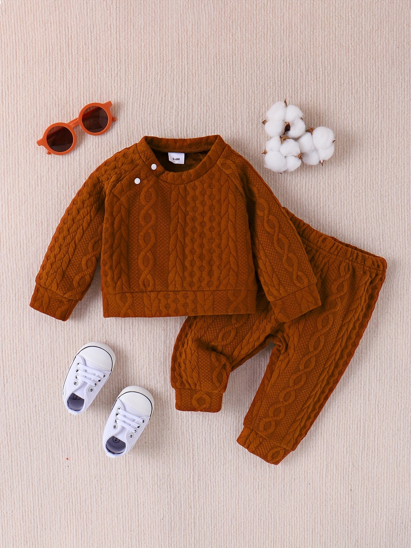 Unisex Baby Cable Knit Sweater & Pants 2pcs Outfit
