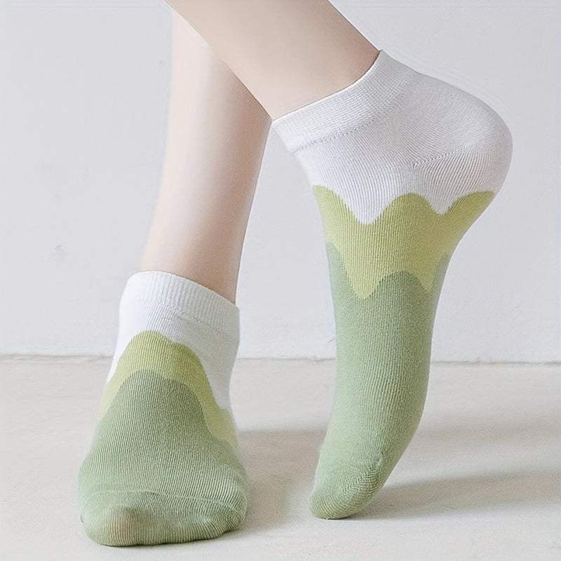 6 Pairs Colorblock Ankle Socks Soft Lightweight All match Women's Stockings