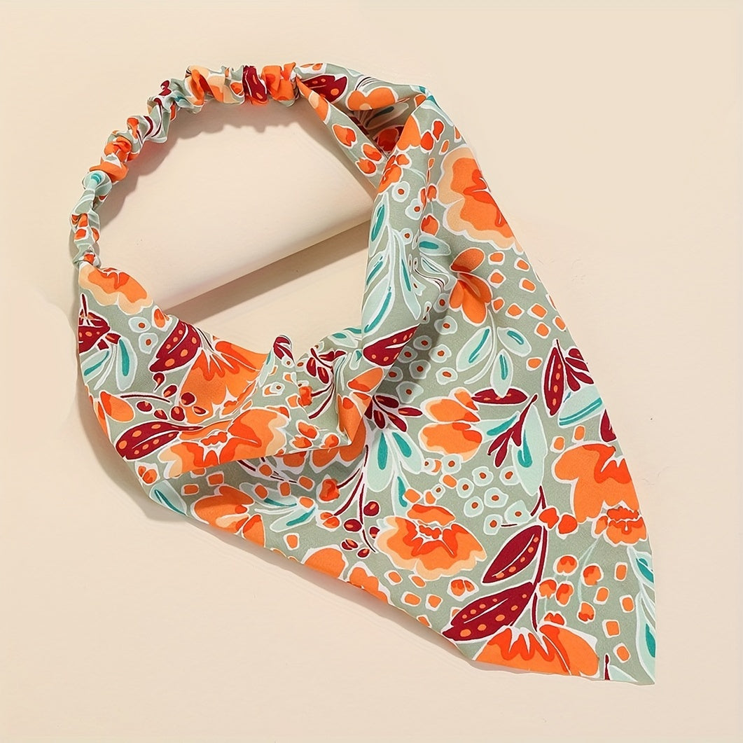 Vintage Flower Headband Triangle Scarf Elastic Turban Bandana Women Head Wrap
