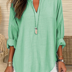 Women's Plus Solid Long Sleeve Notched Neck Tunic Top