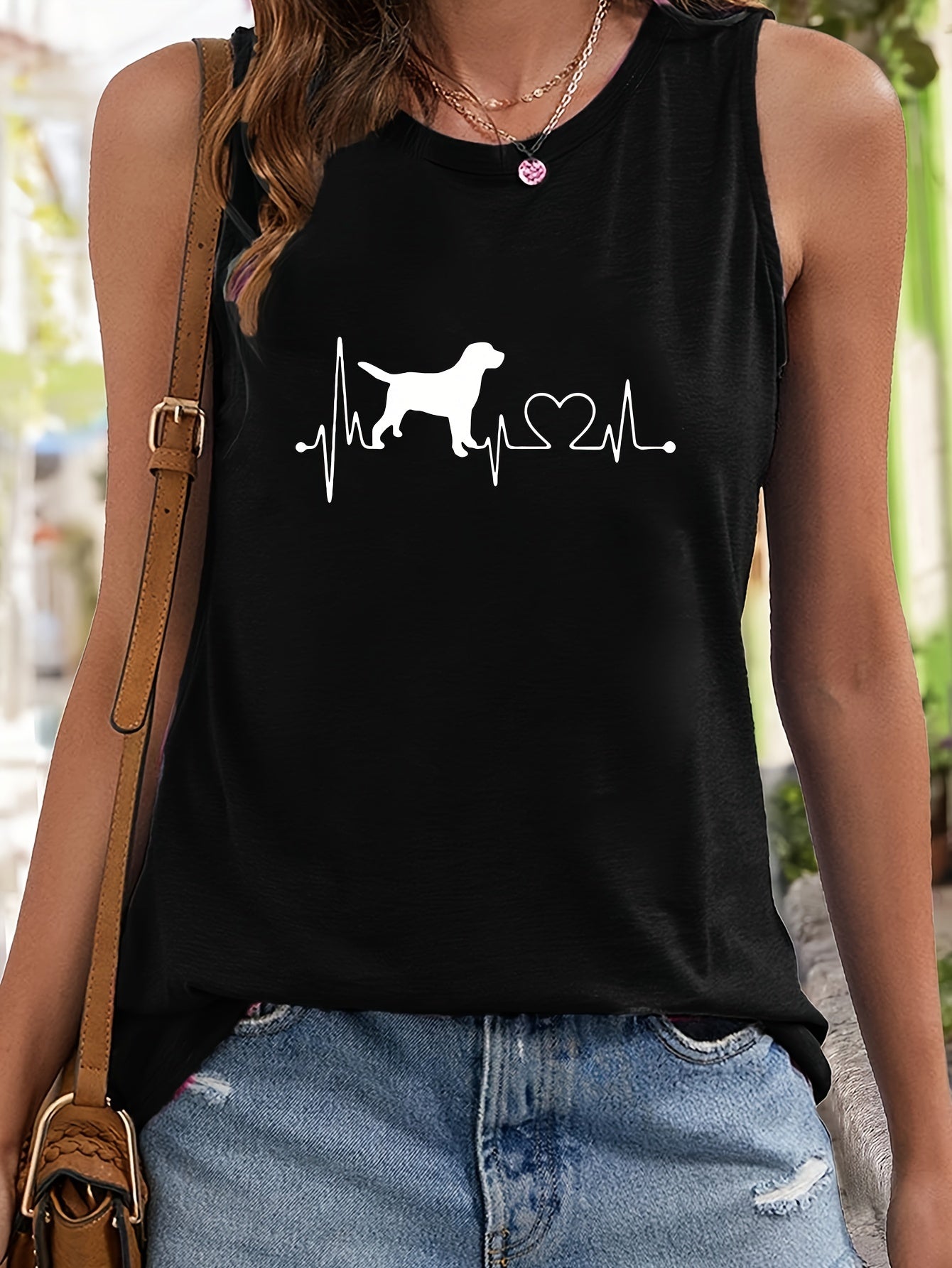 Heart & Dog Print Sleeveless Sports Vest Women's Activewear