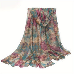 Vintage Mosaic Geometric Print Voile Scarf Sunscreen Head Wrap
