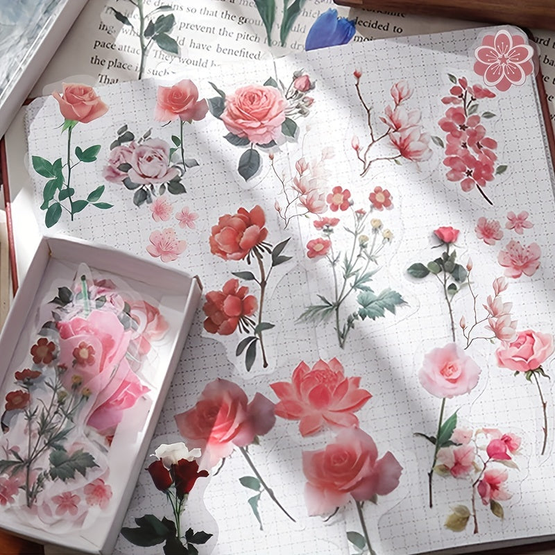 40 Flower Plant Stickers Transparent Decorative Floral Scrapbooking Stick