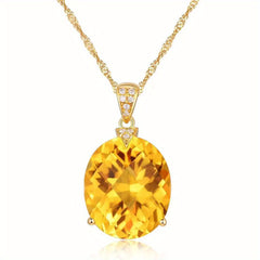 Golden Plated Yellow Zircon Citrine Pendant Clavicle Chain Necklace