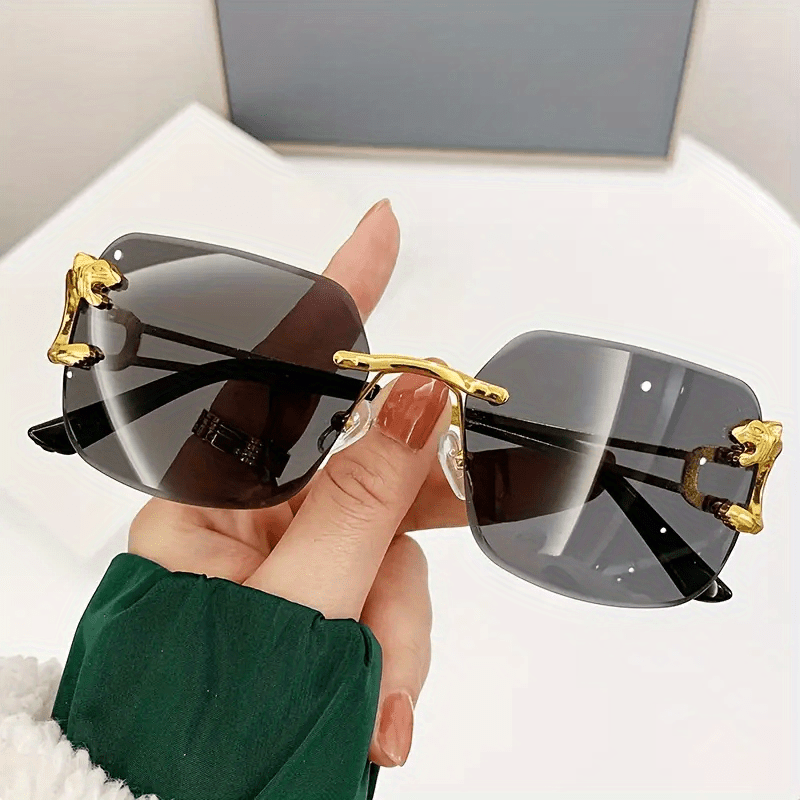 Women's Gradient Rimless Vintage Leopard Sunglasses