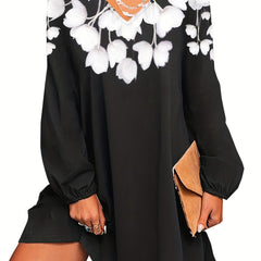 Floral V Neck Dress Long Sleeve Casual Summer