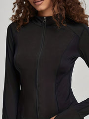 Solid Stand up Collar Zipper Yoga Jacket Thumb Hole Slim Top