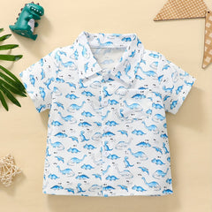 Baby Boys Dinosuar Short Sleeve Shirt Chest Pocket Infant Toddler Clothes