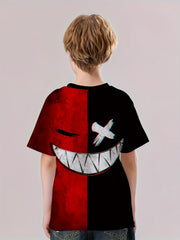 Devil Smile Print Boys T-Shirt Lightweight Comfortable Top Kids Summer Clothes