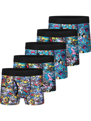 5pcs Boys Boxer Briefs Soft Cotton Cartoon Print Underwear