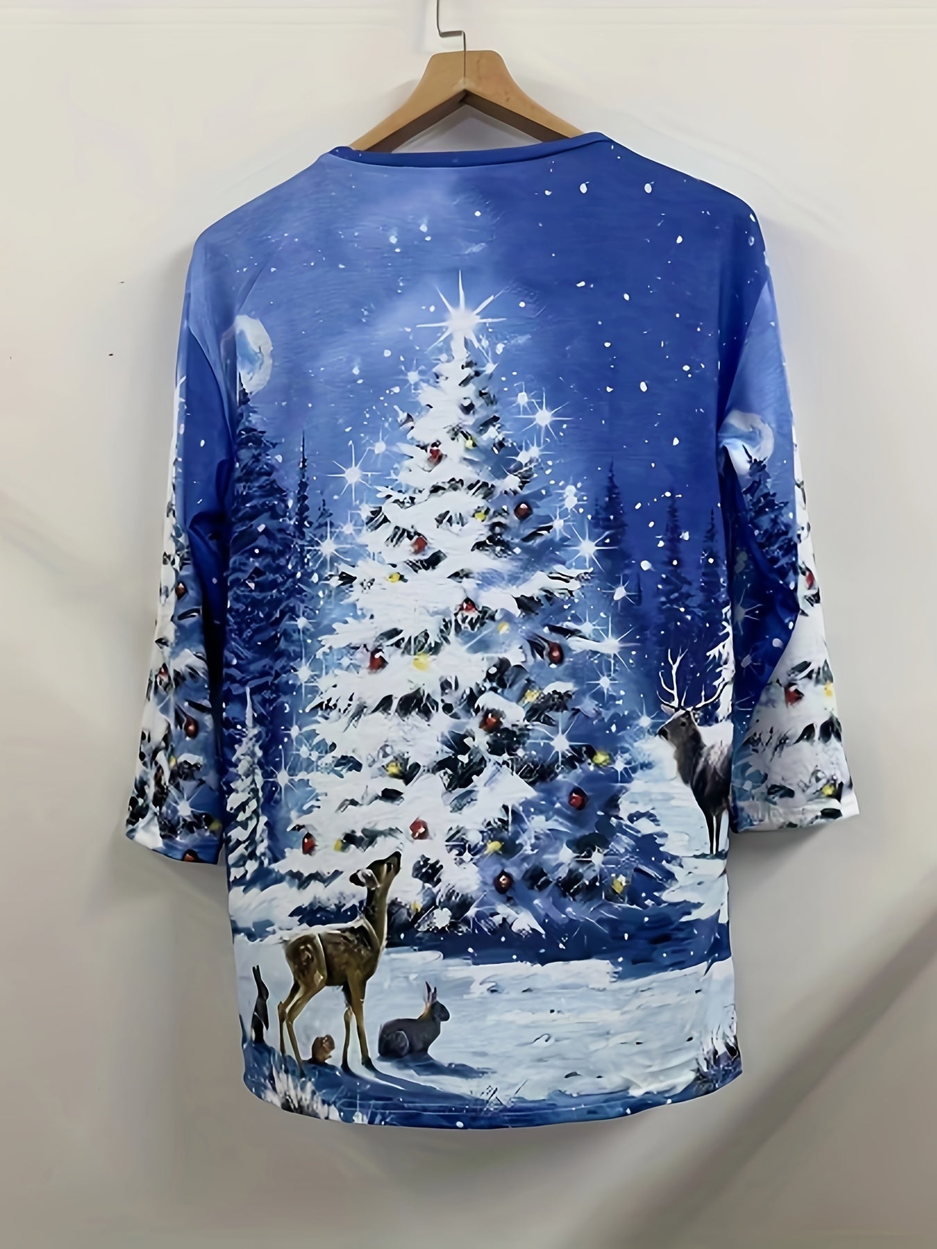 Christmas Dress Women's Plus Christmas Tree & Reindeer Print Dress