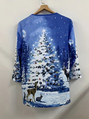 Christmas Dress Women's Plus Christmas Tree & Reindeer Print Dress