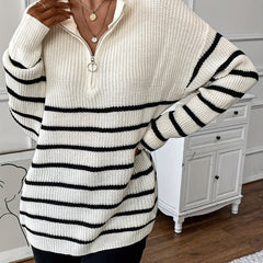 Striped Print Knit Sweater Long Sleeve Women's Clothing