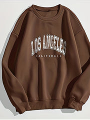 Los Angeles Letter Print Sweatshirt Crew Neck Long Sleeve Women's Clothing