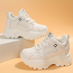 Lightweight Lace Up Running Sports Shoes Comfort Solid Thick Sole Sneakers