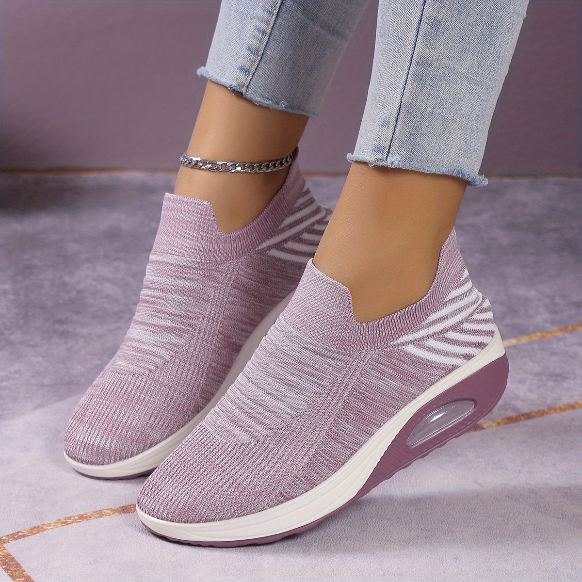 Women's Colorblock Flying Woven Slip-On Sneakers with Thick Bottom