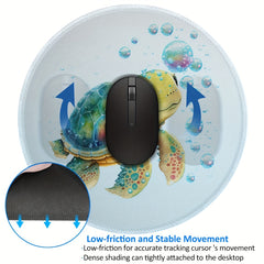 Sea Turtle Bubbles Mouse Pad Non Slip Rubber Base Round Mouse Mat L
