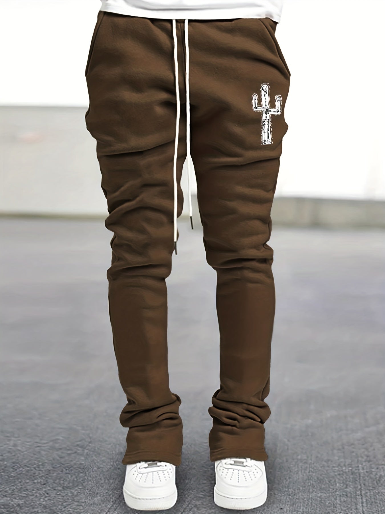 Cactus & Skeleton Pattern Flared Trousers Stretch Hip Hop Joggers