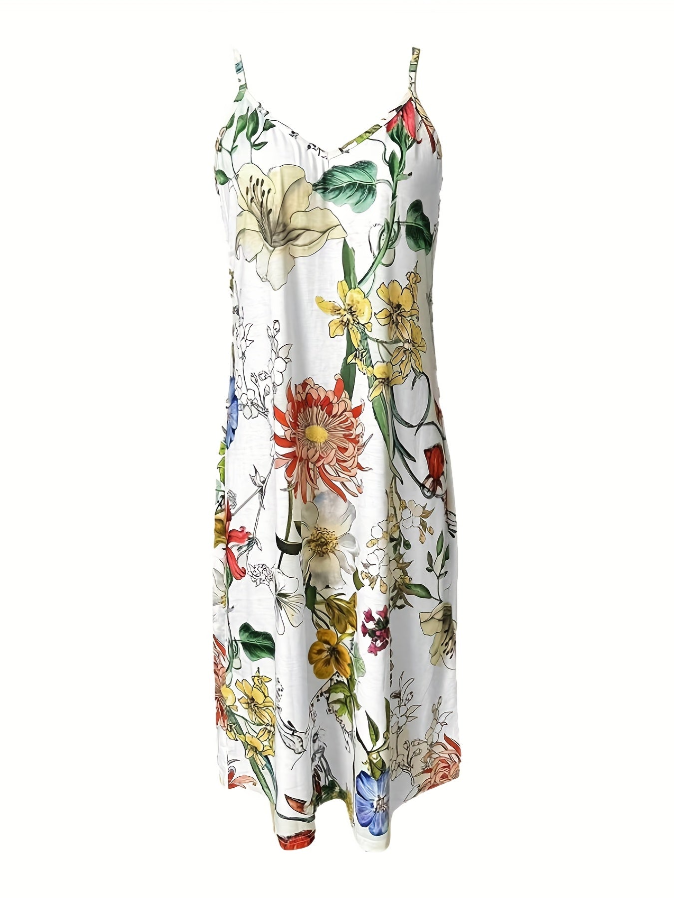Spring & Summer Two-piece Set: Solid Open Front Coat & Floral Print Cami Dress