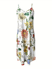 Spring & Summer Two-piece Set: Solid Open Front Coat & Floral Print Cami Dress