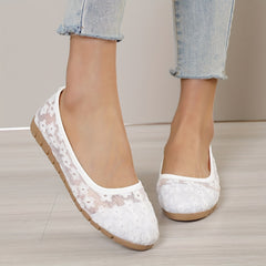 Women's Lace Flat Shoes Pointed Toe Soft Sole Slip On Comfy Walking Flats