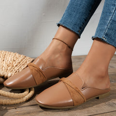 Women's Square Toe Flat Mules Solid Non slip Closed Toe Slippers