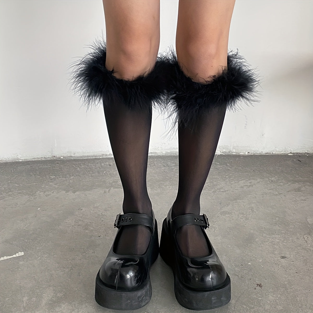 Plush Trim Calf Socks Knee High Stockings