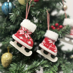 Mini Christmas Skates Pendant Knitted Plush Wool Skates