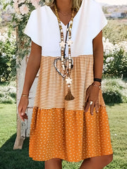 Colorblock Strip V Neck Dress
