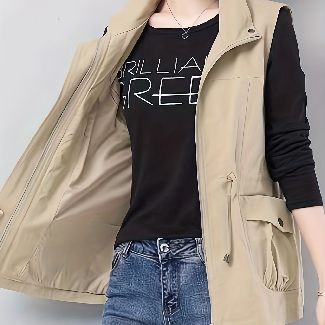 Casual Sleeveless Vest Jacket with Drawstring Waist