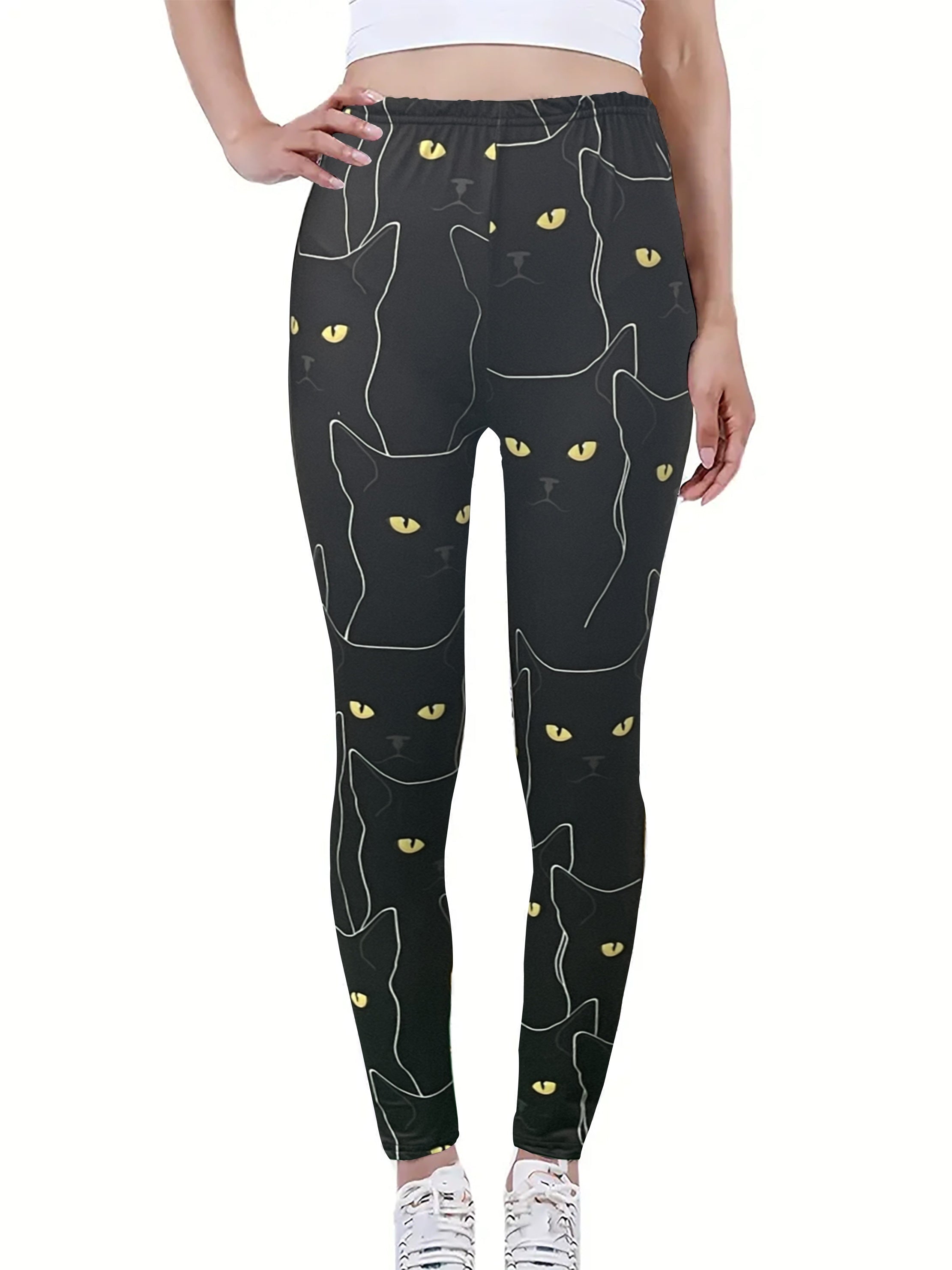 Cat Print Skinny Leggings Elastic Waist Stretchy Leggings