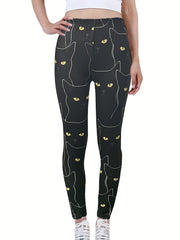 Cat Print Skinny Leggings Elastic Waist Stretchy Leggings