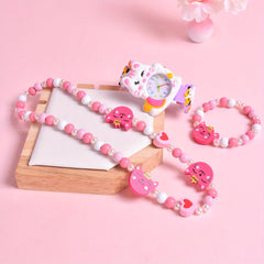 3Pcs Set Cartoon Cat Silicone Girls' Watch Big Eyed Kitten Wristwatch