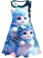 Floral Kitten Dress for Girls - Cute Summer Outfit