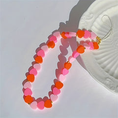Pink Gradient Heart Mobile Phone Chain Keychain For Girls