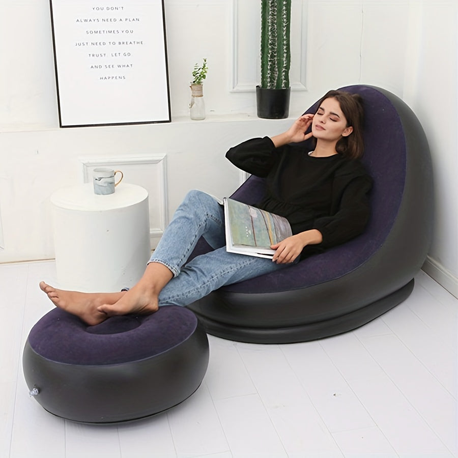 Inflatable Deck Chair With Footrest Stool Foldable Lounger Sofa