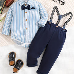 Baby Boy Striped Gentleman's Suit Romper & Suspender Pants 2pcs