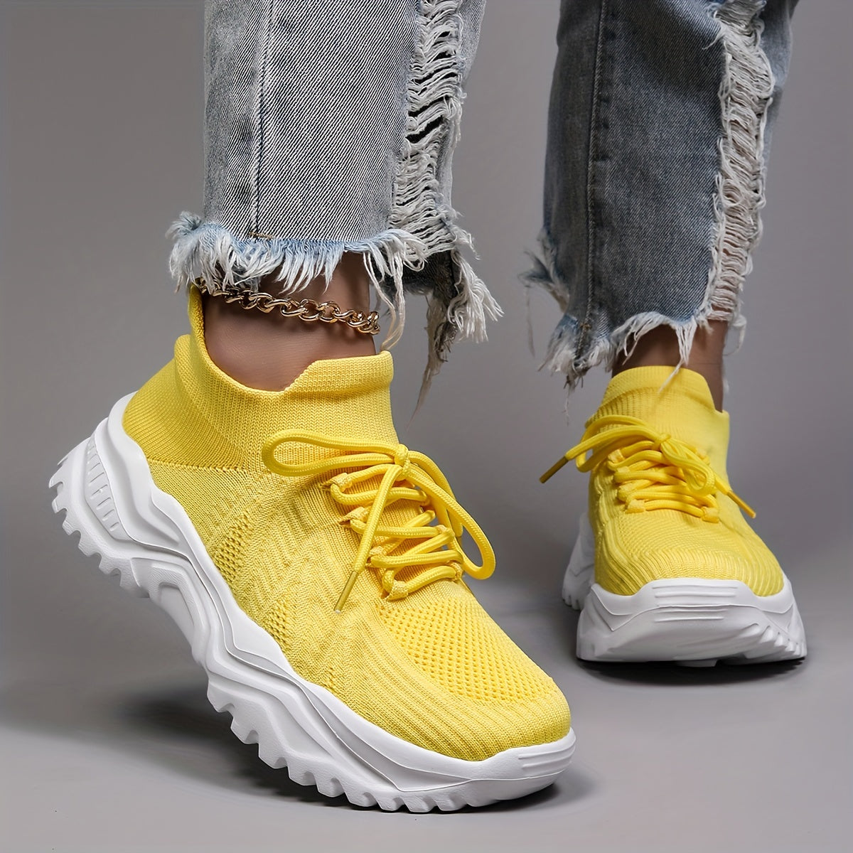 Soft Thick Bottom Mesh Breathable Woven Shoes Lightweight Sneakers