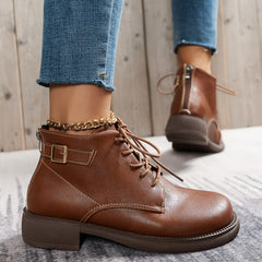 Women's Lace-Up Ankle Boots Solid Faux Leather