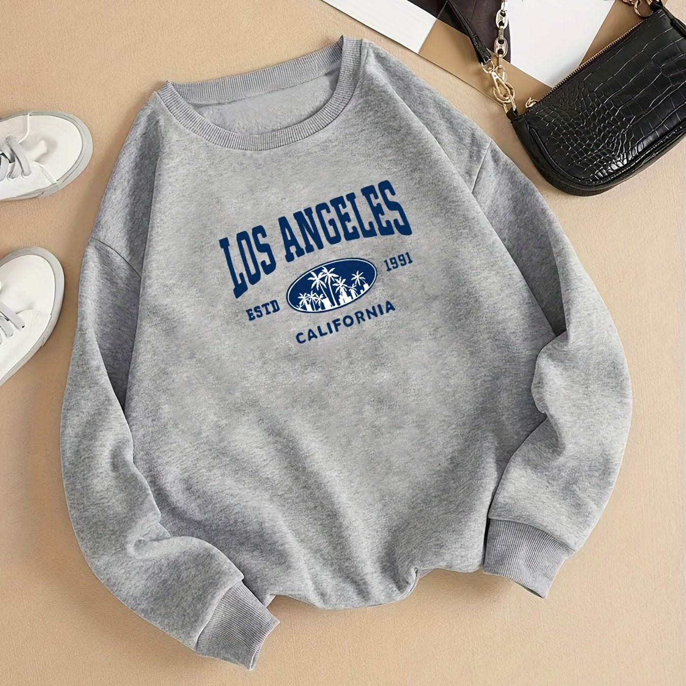 California Print Sweatshirt Long Sleeve Crew Neck for Women