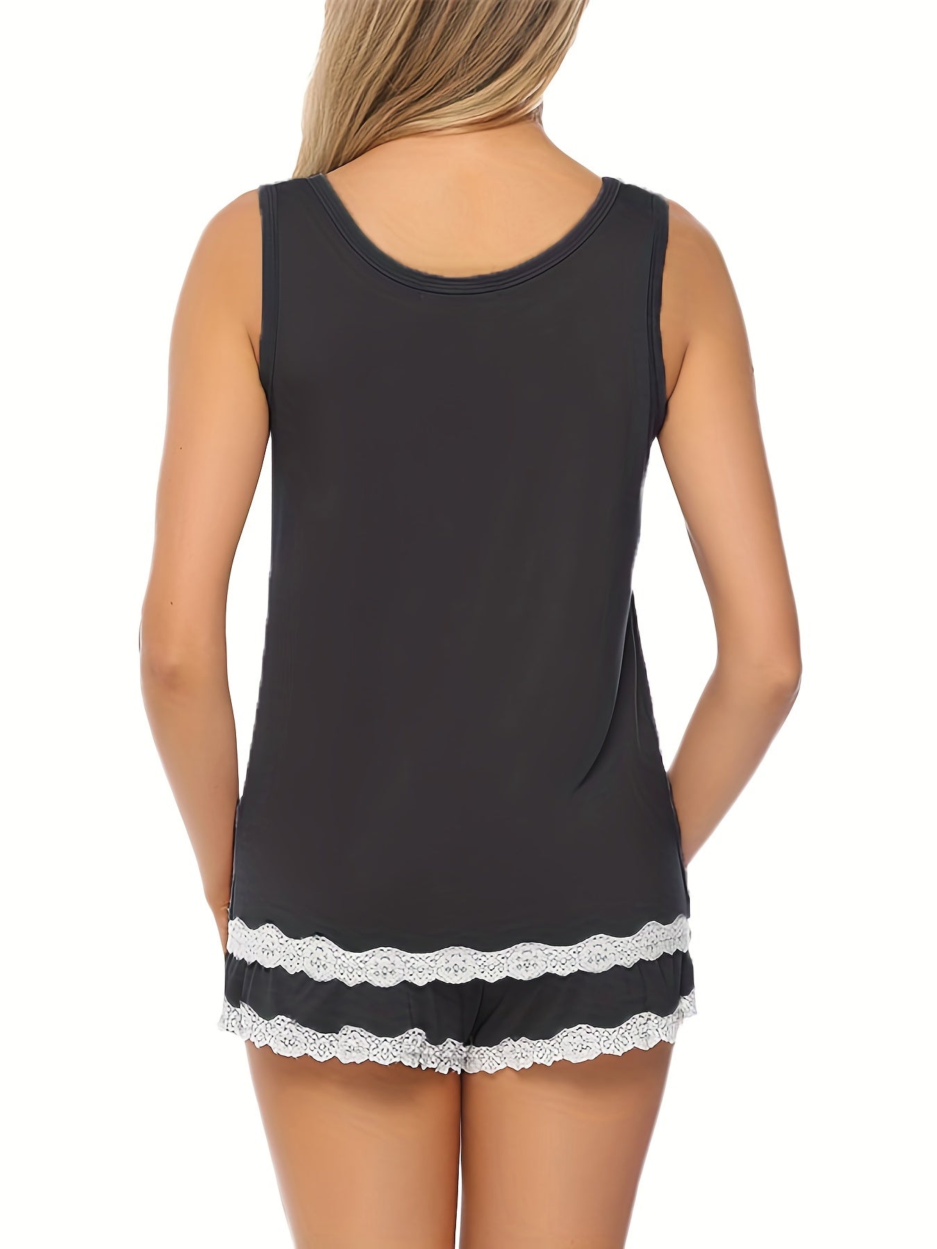 Casual Two piece Set Lace Trim Tank Top & Shorts