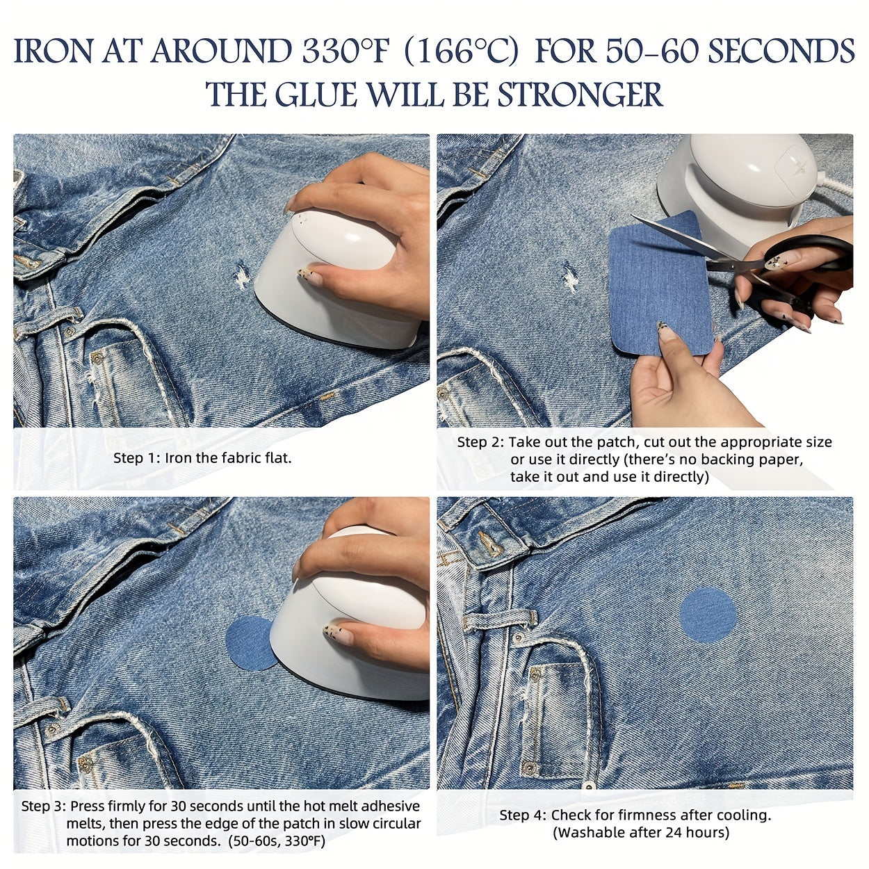 20pcs Iron on Repair Patch Denim Patches For Jeans Kit 7x10 100% Cotton