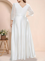 Solid Lace Round Neck Bridesmaid Dress