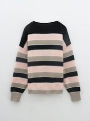 Colorblock Stripe Print Round Neck Jumper