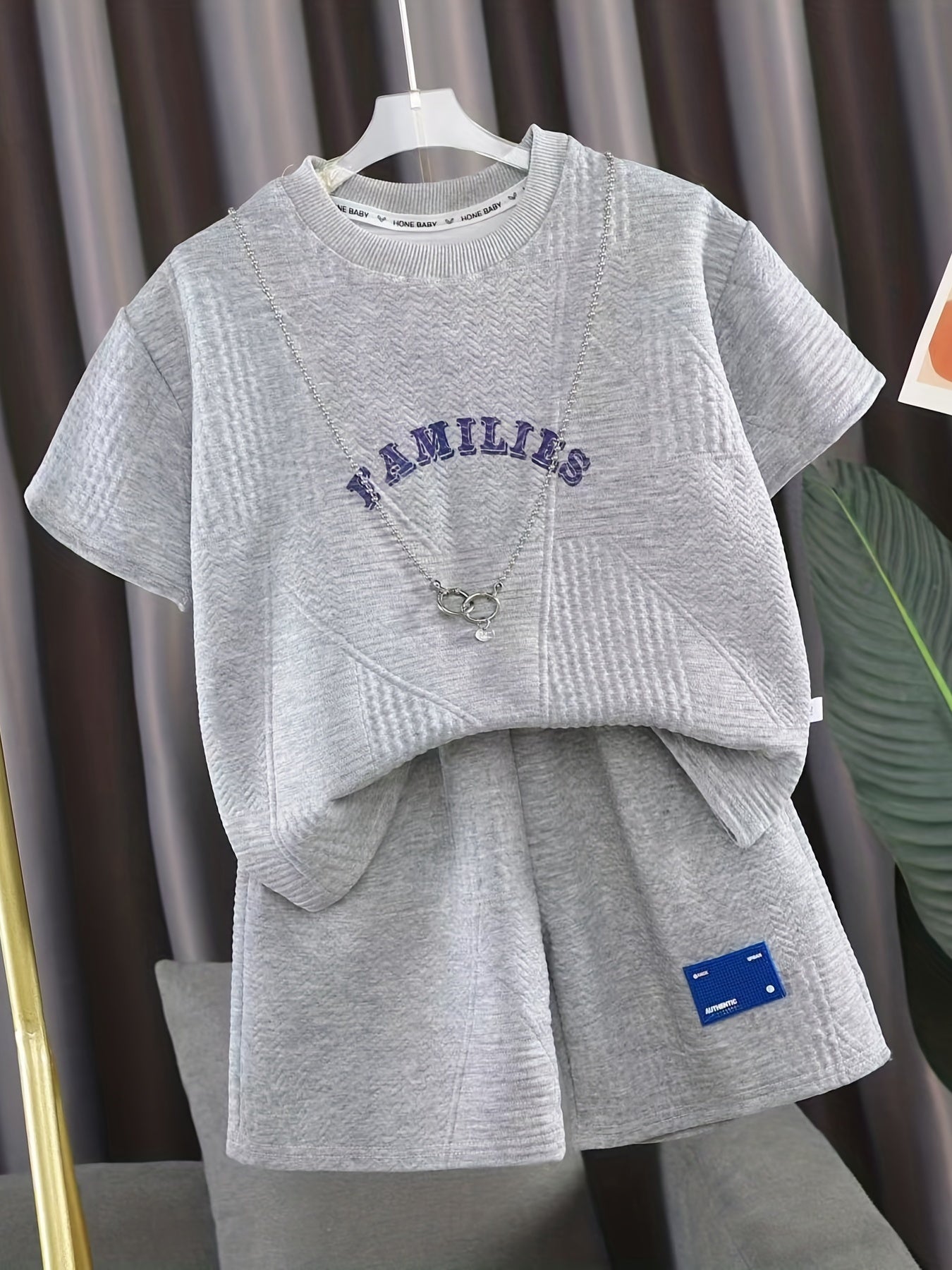 2pcs Boys Teen Casual Round Neck T Shirt & Shorts Set For Summer